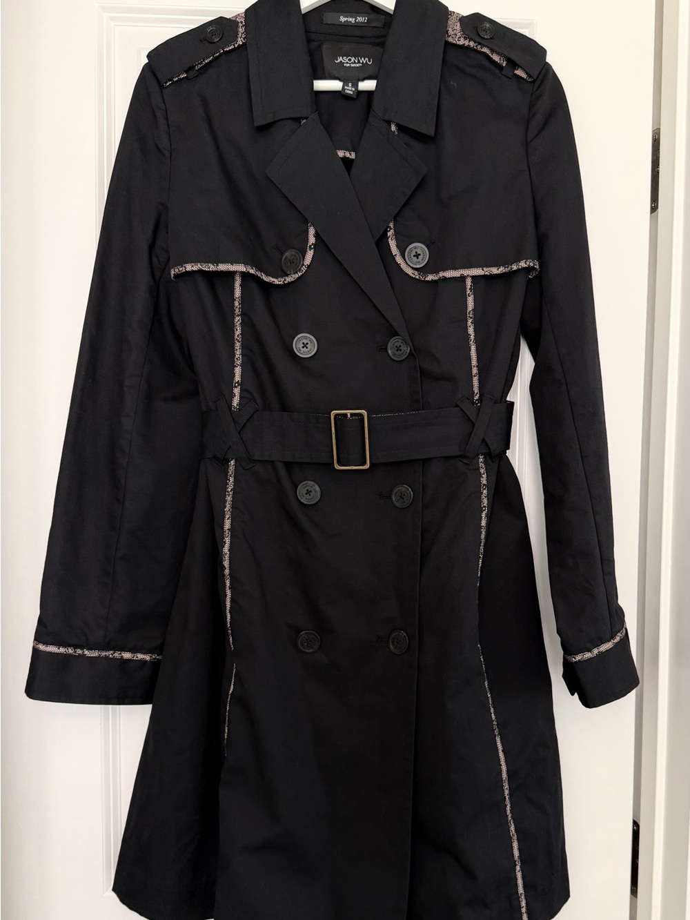 Jaxson Wu Women's Black Trench Coat with Contrast Trim